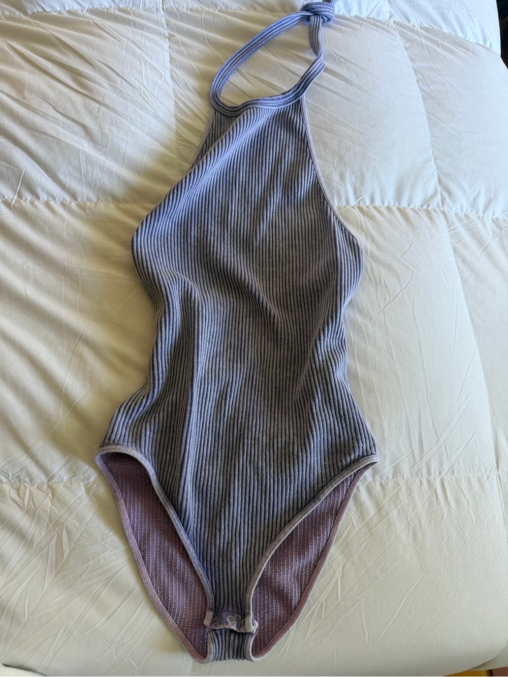 Free People Intimates Ribbed Violet Halter Bodysuit